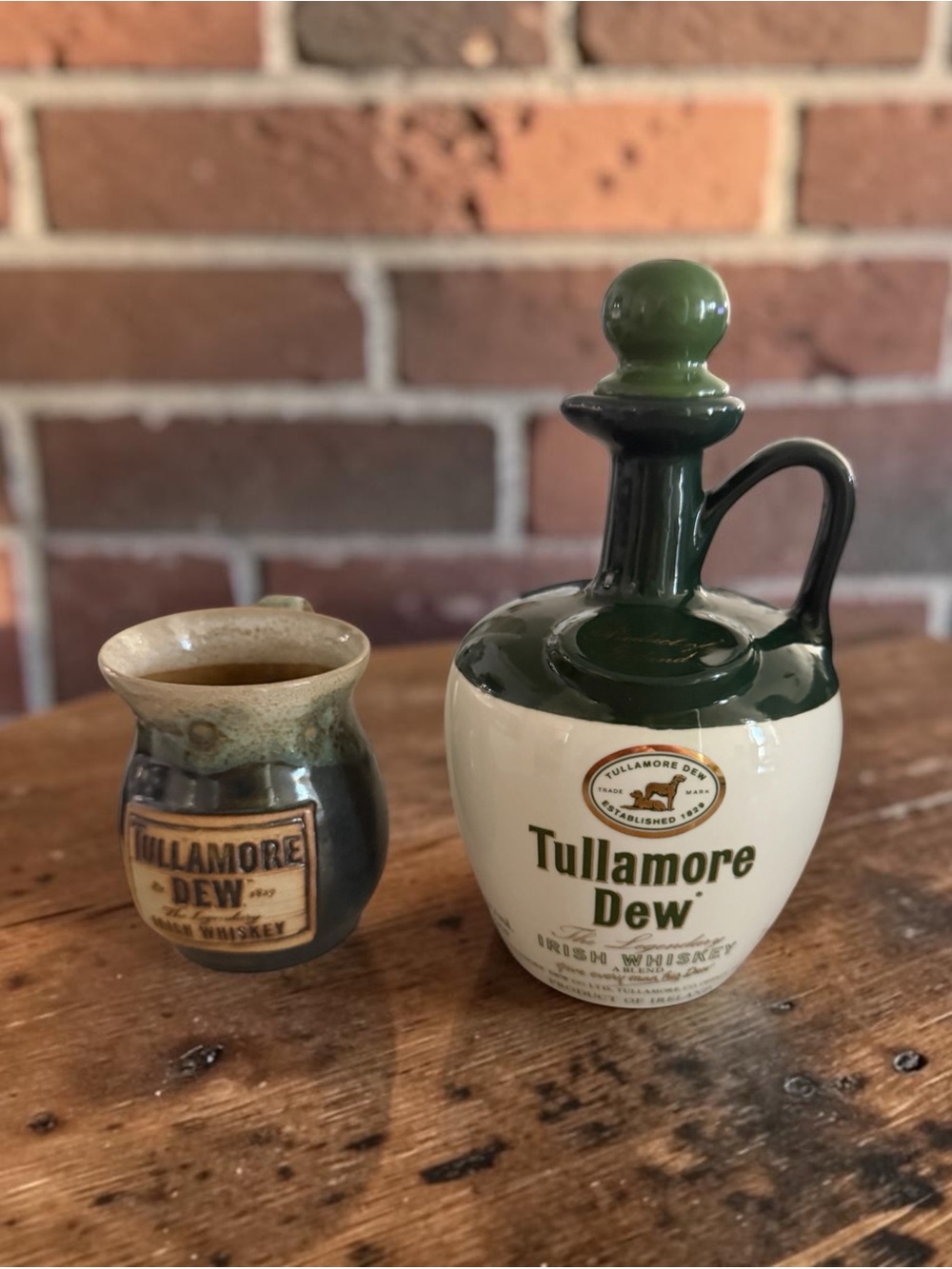 Vintage Tullamore Dew Irish Whiskey Stoneware Jug and Matching Mug